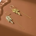 thumbnail image 4 of Sunyuer 14K Gold Plated Long Crystal Drop Earrings Dangling Cubiz Zirconia Threader Earrings Crystal Leaf Drop Dangle Earrings for Women Bridal Wedding, 4 of 5