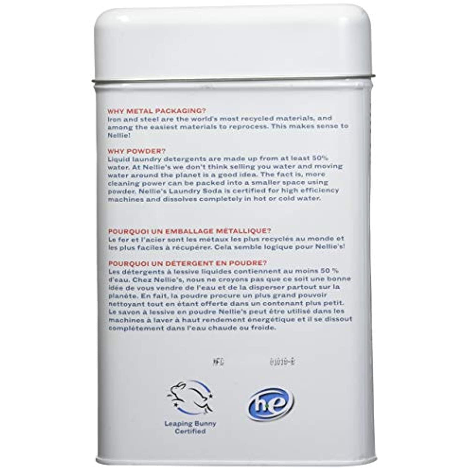 Nellie's NLS-100T All Natural Laundry soda, 100 Load Tin, NLS-100T, 3.3 Pound