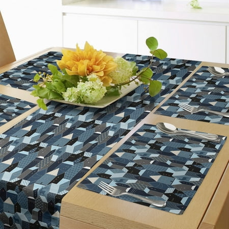 

Christmas Table Runner & Placemats Winter Themed Pattern of Town Scenery Ornamental Houses Deers Set for Dining Table Placemat 4 pcs + Runner 14 x90 Charcoal Grey Blue and Taupe by Ambesonne