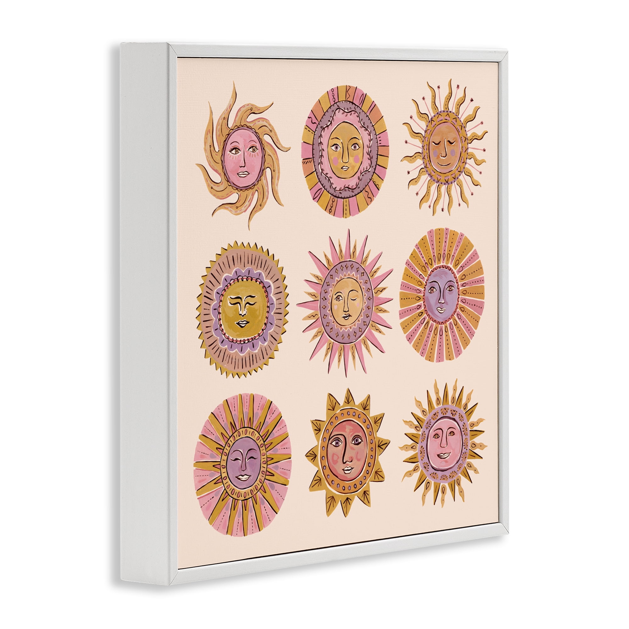 Stupell Industries Boho Solar Faces White Framed Giclee Art, design by Two If By Sea Studios