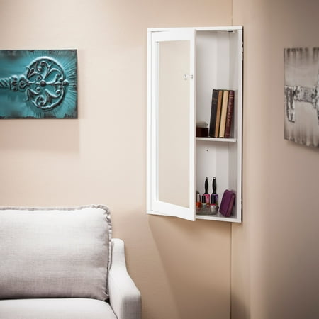 Storm Mirror - Southern Enterprises Fawkes Wall Mount Corner Storage Mirror, White