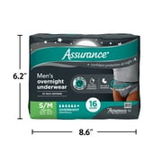 Assurance Mens Overnight Incontinence Underwear, S/M, Ultimate Absorbency, 16 Count