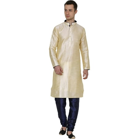 

Royal Kurta Mens Silk Blend Kurta Pyjama Set (44 Golden-Dori)