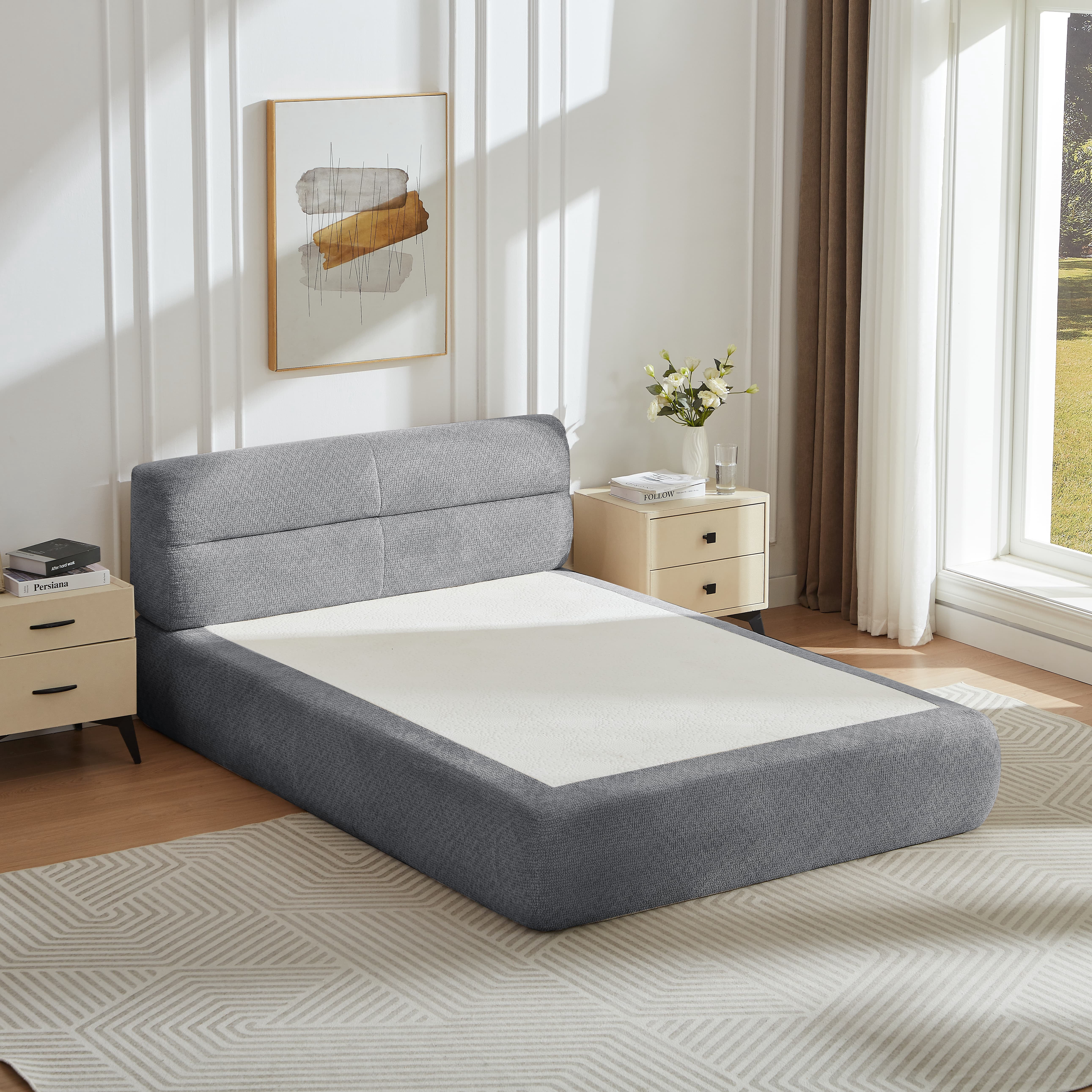 MAYEERTY Modern Chenille Sofa Bed with Compressible Spring Cushion for Bedroom & Apartment, 87×57"Grey