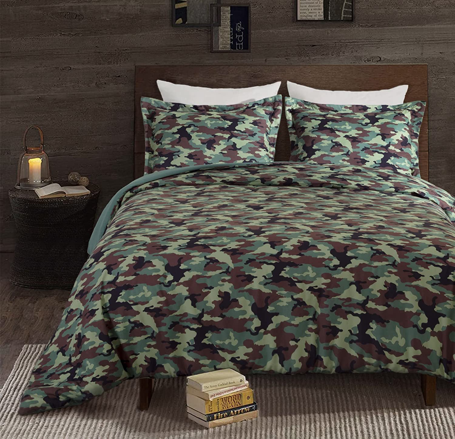 Premium Luxury Camo Comforter Set Black Camouflage 3-Piece Bedding Full/Queen 