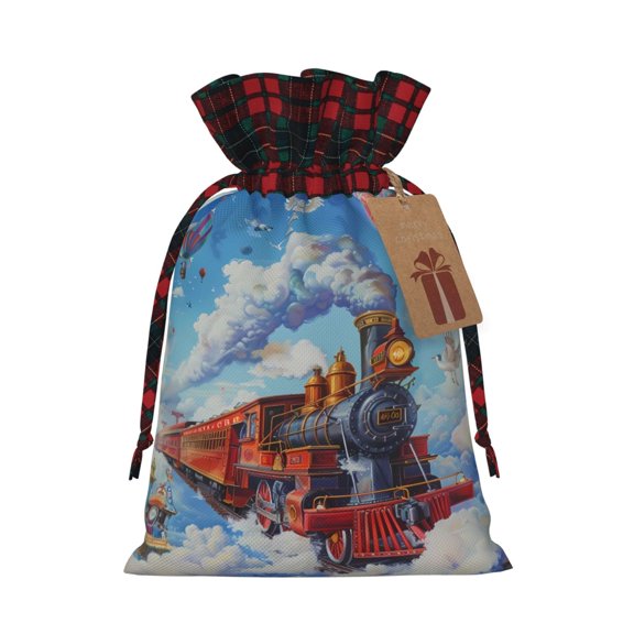 Naloa Cartoon Train Hot Air Balloon Christmas Gift Bags Christmas Drawstring Gift Bags Christmas Trees Decorations Indoor Holiday Party Christmas Treat Bags-Black