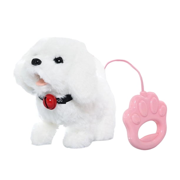 Juguete electrónico interactivo para pasear perros, peluche de cachorro con cola simulada Blanco