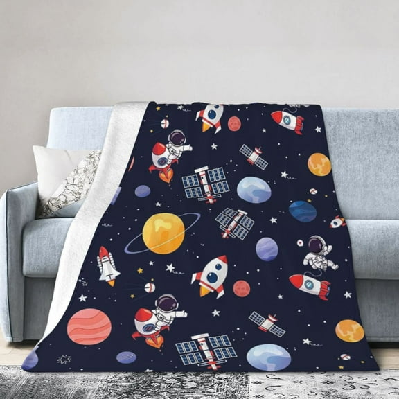 Outer Space Theme Blanket Gifts For Kids Adults - Lightweight Throw Blanket For Bedroom Living Room Decor Soft Fuzzy Fleece Cozy Plush Bed Couch 60"X50"