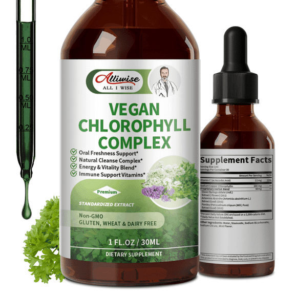 Chlorophyll Liquid Drops - 4X Concentrated, Supports Natural Cleansing & Immune Health, Skin & Gut Health, Vegan, Sugar-Free, 1 FL.OZ
