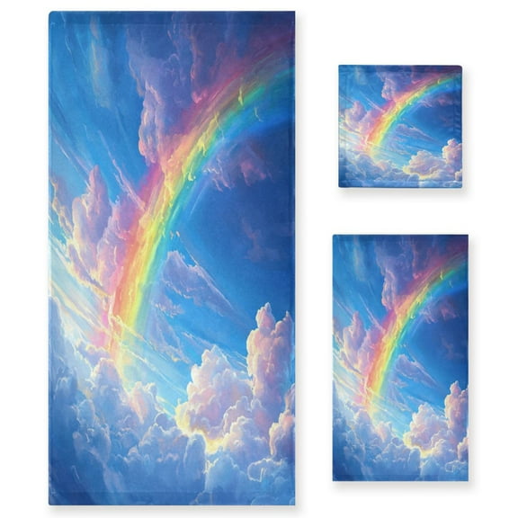 Three-Piece Towel Set Face Towel Towel Set Hand Towel Bath Towel Cotton Bath Towels Bath Towel Sets Hand Bath Towels Picturesque Rainbow Cloud