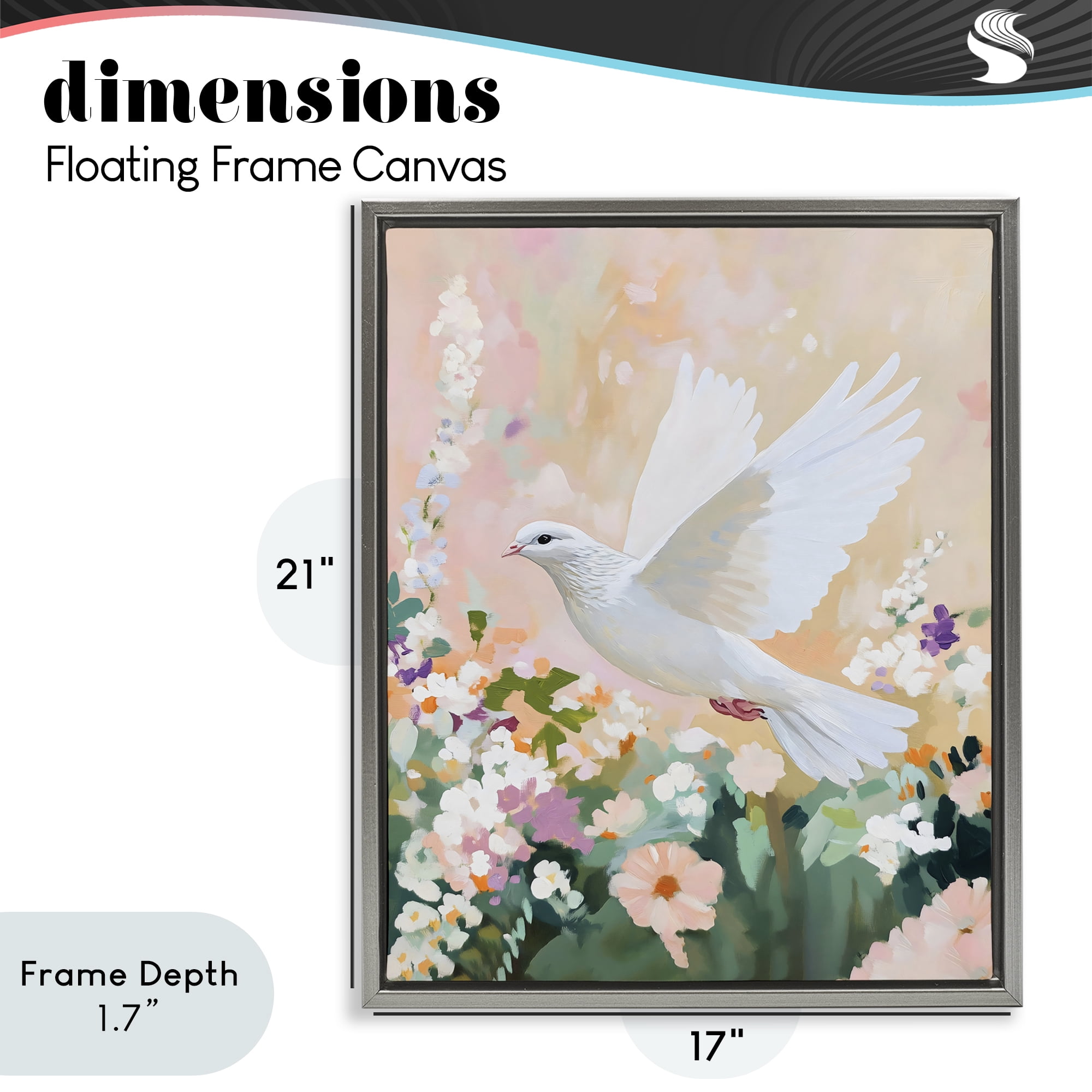 Stupell Industries White Dove Among Spring Blooms Gray Framed Floater Canvas Wall Art, design by The Prints Vibe