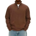 thumbnail image 2 of ersvoioy Mens Mock Neck Sweatshirt Eighth Zip Pullover Long Sleeve Stand Collar Casual Loose Fit Solid Color Cotton Fall Winter Basic Lightweight Cotton Fall Athletic Sweatshirt Top Brown XXXL, 2 of 8