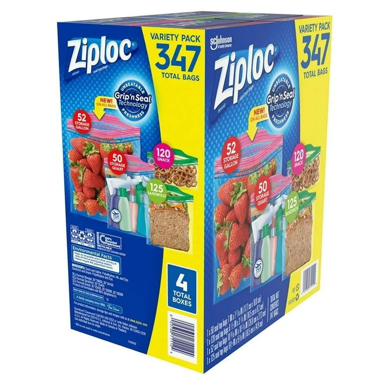 Ziploc, Zip-Close Total Variety Bags, 347 Pack, Food Storage