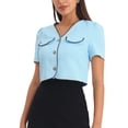 thumbnail image 1 of INSPIRE CHIC Women's Tweed Jacket Contrast Color Button Down Short Sleeve Work Office Blazer Light Blue M, 1 of 5