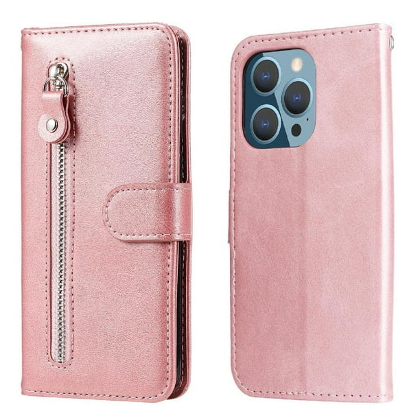 Estuche de Cuero PU con Cierre para iPhone 13 PRO MAX , Funda Protectora con Billetera y Correa