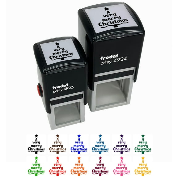 A Very Merry Christmas Tree Self-Inking Rubber Stamp Ink Stamper - Black Ink - Small 1 Inch