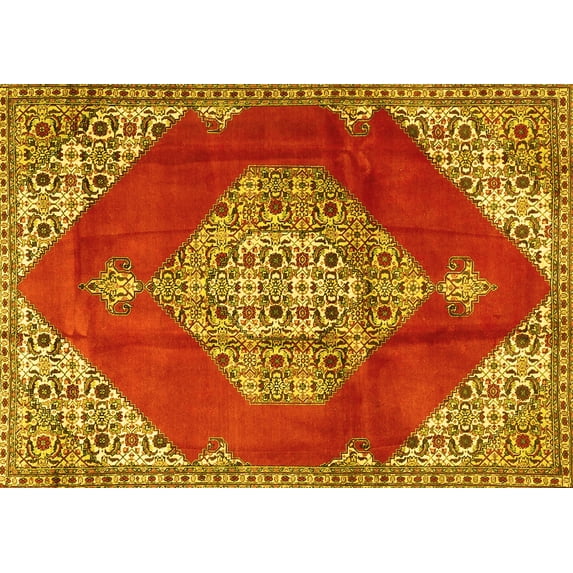 Ahgly Company Machine Washable Indoor Rectangle Medallion Yellow Traditional Area Rugs, 5' x 7'