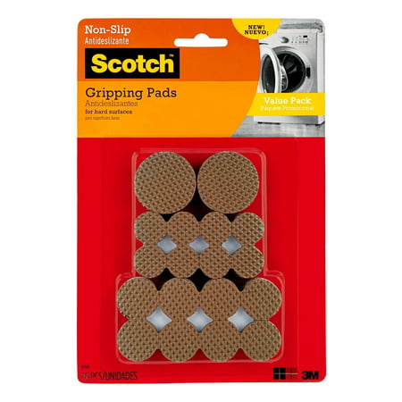 Scotch Gripping Pads Value Pack, 36 Pads/Pack, Round, Brown, Various Sizes,