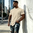 thumbnail image 4 of Trgacdwlo S-5XL Men's Beige Shirts Lightweight Crew Neck Men's Short Sleeve Shirt Summer Hiking Running Mens Workout Shirts, 4 of 5