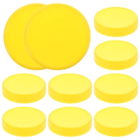 PTOOTP 10pcs Wide Mouth Canning Jar Lids Plastic Sealing Leak Proof Yellow Caps for Jars