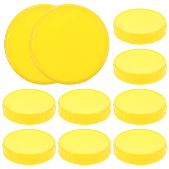 PTOOTP 10pcs Wide Mouth Canning Jar Lids Plastic Sealing Leak Proof Yellow Caps for Jars
