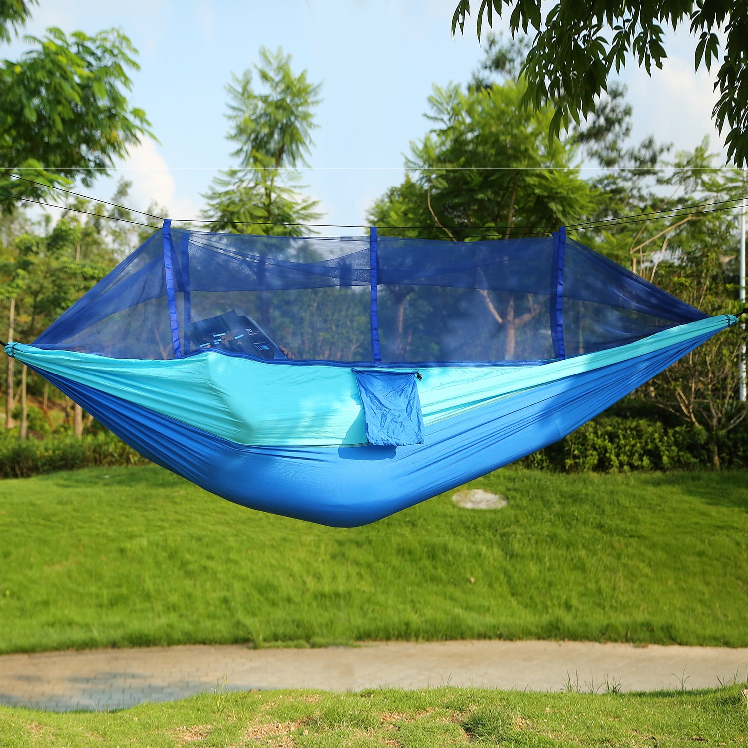 Moclever 2 Persons Camping Hammock, Nylon Swing Hanging Bed 600lbs Load with Mosquito Net, Blue