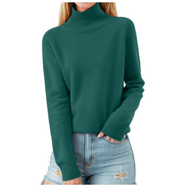 Women Stand Collar Neck Slim Fit Soft Warm Elastic Pullover Sweater Tops