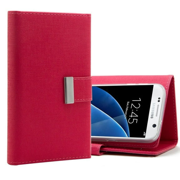 Samsung Galaxy S7 Wallet Case, Mignova Premium Canvas Detachable Folio Flip Credit Card Holder Slim Magnetic Closure Soft Rubber Bumper Case for Samsung Galaxy S7 (Pink)