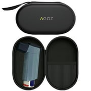 AGOZ Asthma Inhaler Case Zippered Cover Protective Medical Pouch Holder with Wrist Strap - Black