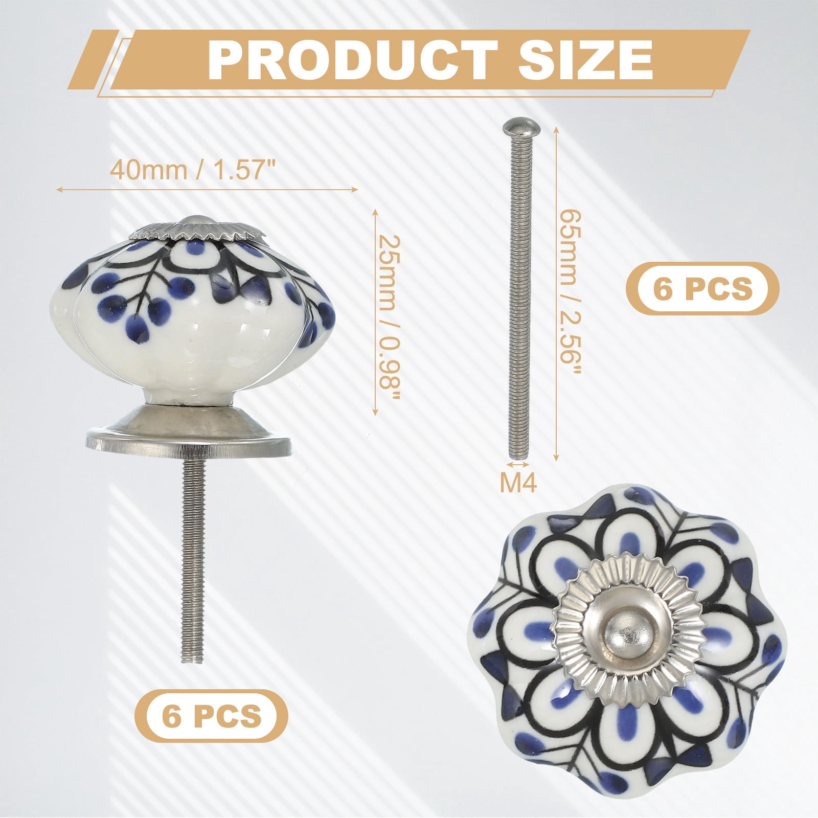 Uxcell 6 Packs Ceramic Knobs Pumpkin Ceramic Cabinet Drawer Knobs with Screw White Dark Blue