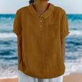 thumbnail image 2 of TRUBKH Linen Blouse Linen Tunic Tops for Women Linen Button Down Shirt Women Cotton Button Down Graphic Shirt Roll Up Short Sleeve Coffee 1 2XL, 2 of 5