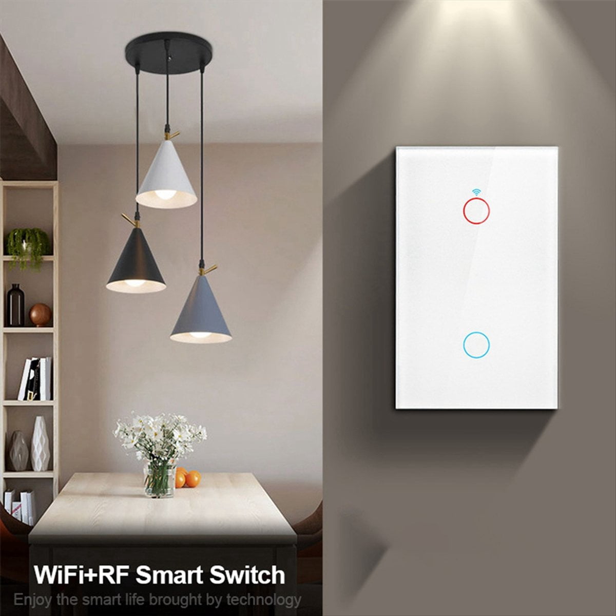 Tuya US Plug WiFi Smart Wall Switch 4 Gang No Neutral Wire Touch Sensor LED Light Switches Smart Home Black