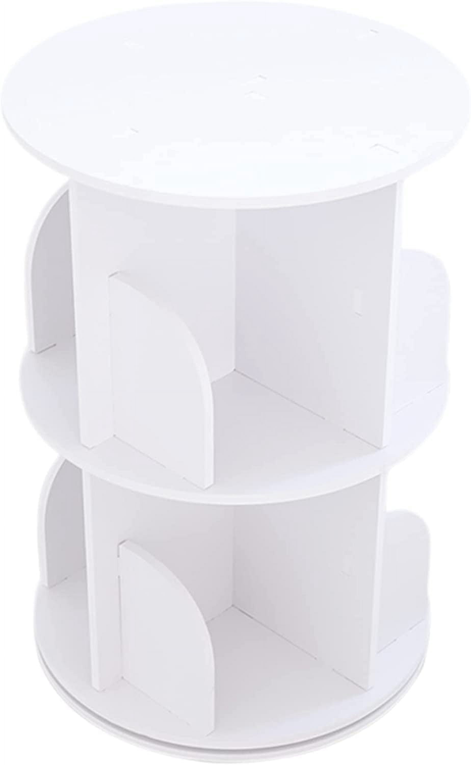 FETCOI 2 Tiers Rotating White Bookshelf 360 Degrees,Stackable Shelves Bookshelf Organizer,Storage Display Rack Floor Standing Shelves