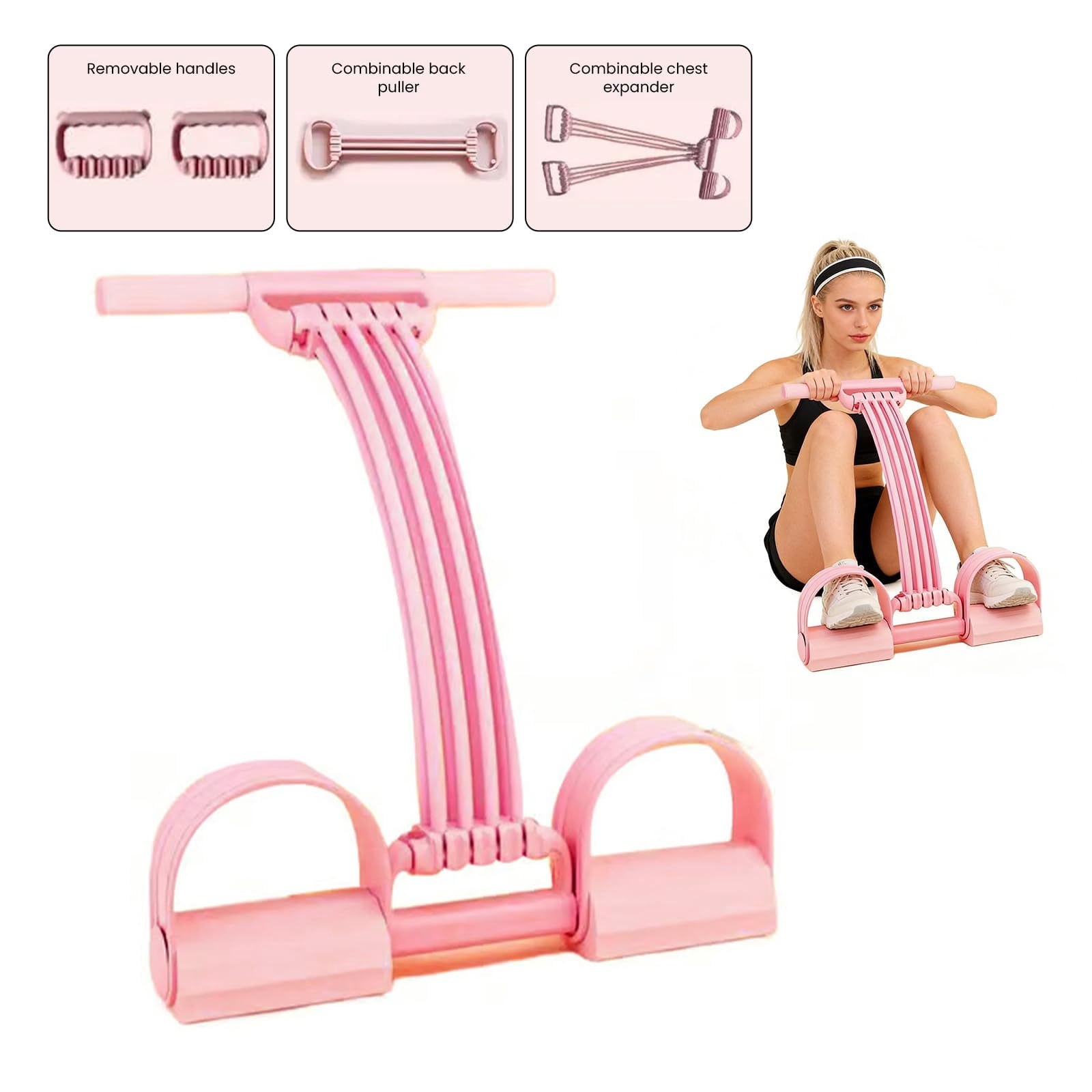 KANOHENO Multifunction Pedal Resistance Band Trainer,3 in 1 Adjustable 8-Tube Multifunction Tension Rope,Detachable Foot Pedal for Home Gym & Full Body Workout Equipment