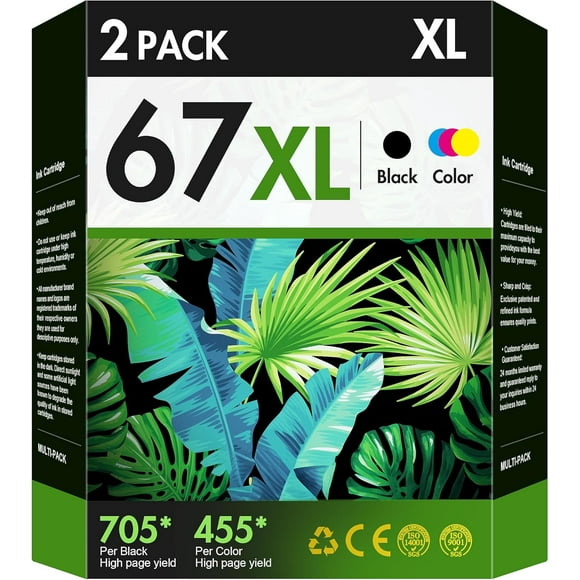 TRAHOO-67 XL Ink Cartridges Cartouche Encre for HP 67 Ink Cartridges for HP 2755e Printer Ink for HP 67XL HP67XL Combo Pack Encre 67XL Use for HP DeskJet 2755 2732 2725 4155 Envy 6055 6075 6455 Print