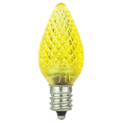 Diodesy C7 Yellow LED Christmas Light Bulb - Shatterproof Holiday Lighting Outlet Faceted, 0.4 Watts, 1-3 Lumens with E12 Candelabra Base for Indoor and Outdoor Use