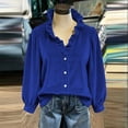 thumbnail image 4 of Chbgutlmr Button down Velour Tops for Women Peasant Long Sleeve Ruffled V Neck Blouse Tops Casual Loose Fall Trendy T-Shirts, 4 of 9
