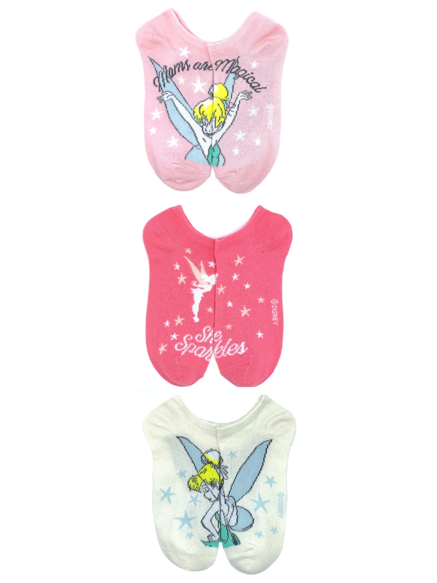Disney Tinkerbell, Mother's Day Women's No-Show Socks, 3-Pack, Size 4-10