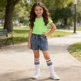 thumbnail image 2 of OGLCCG Girls 3 Piece Outfit Set Kids Short Sleeve Tshirt and Denim Shorts Socks Summer Casual Active Clothes Sets with Pockets 3-12 Years, 2 of 8