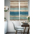 thumbnail image 4 of Bohemian Teal Brown Stripe Retro Wave Line Sheer Curtains 63 inches Long, Light Filtering Sheer Window Curtains Rod Pocket Voile Drapes for Bedroom Living Room, 2 Panels 52"W x 63"L, 4 of 7