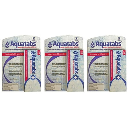 Aquatab's water Purification Tablets 3 30 packs- 90 Total US EPA Approved drinking water (Best Rated Water Purification Tablets)