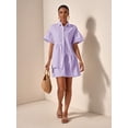 thumbnail image 4 of Purple Solid Front Button Ruffle Hem Short Sleeve Shirt Dress For Women, 4 of 7