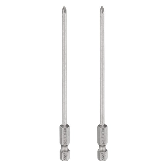 Uxcell 2pcs #0 Phillips Screwdriver Bit PH0 1/4" Hex Shank 4.3" (110mm) Long 0.12" Rod Magnetic Cross Head Drill Bits S2 Steel Industrial Screw Driver Bit for Electric Power Tools, Gray