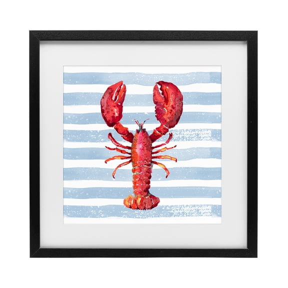 Stupell Industries Tropical Red Lobster on Blue Stripes Black Framed Print Under Glass, 13 x 13, by Patricia Pinto