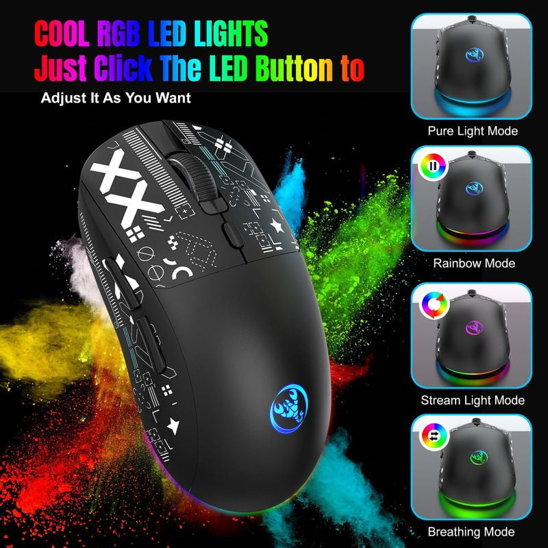 3 Modes Bluetooth Gaming Mouse Rechargeable 2.4G USB Wireless RGB Backlight Mouse for iPad Tablet Laptop Computer