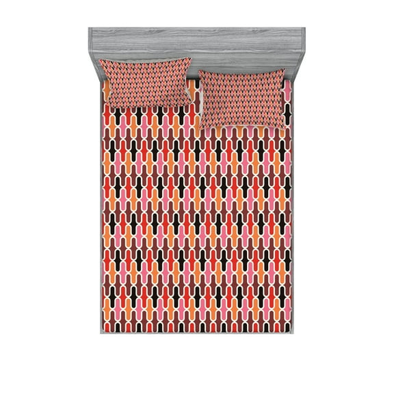 Ambesonne Abstract Fitted Sheet & Pillow Sham Set, Vertical Lines Graphic, Full, Multicolor