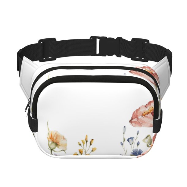 Fotbe Watercolor Floral Cangurera Cuadrada con Estampado de Doble Capa, Bolsa de Cintura Ajustable Mini para Hombres y Mujeres