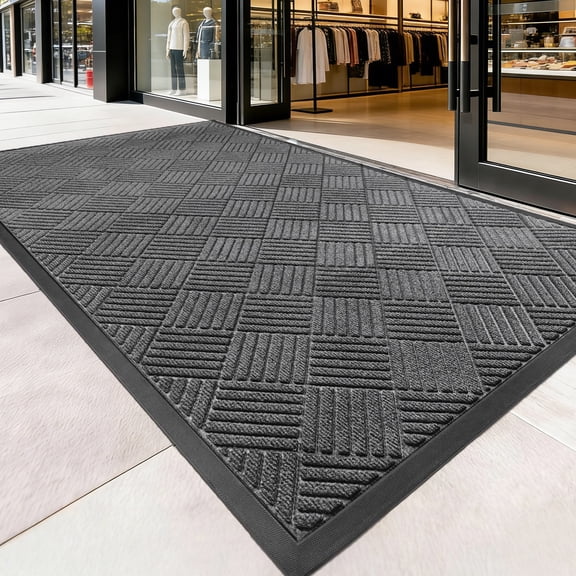 WANLISELL 3 x 5 ft Entrance Doormat, Non Slip Carpet Doormat, Indoor Outdoor Commercial Entrance Floor Mat, Dark Gray