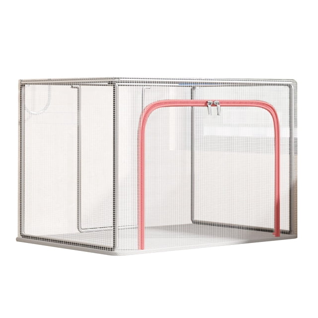Caja de Almacenamiento Plegable Caja de Almacenamiento de Ropa Grande Lino Apilable de Marco de Metal Plegable con Manijas Y Ventana Transparente Beige Aproximadamente 19.7x15.7x15.7 en la Caja de Alm