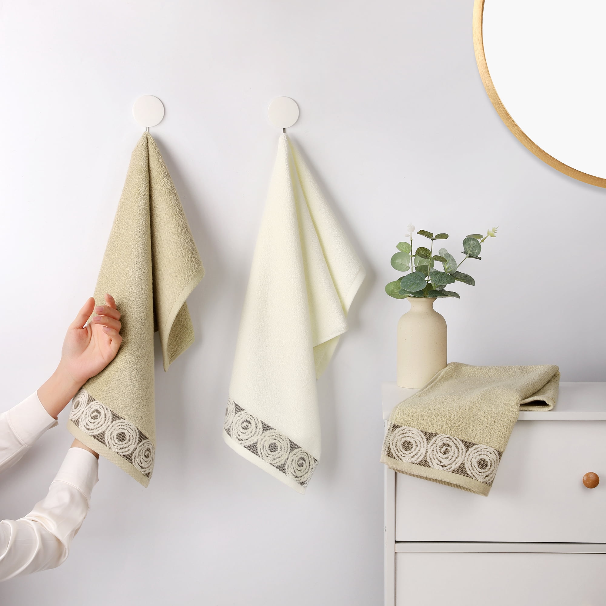 REGALWOVEN Striped Hand Towels, Cotton Soft Absorbent Bathroom Towel Multipurpose Use for Hand Drying and Face Washing Brown 4-Piece